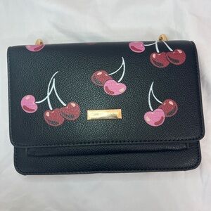 Cherry Print Black Shoulder Bag